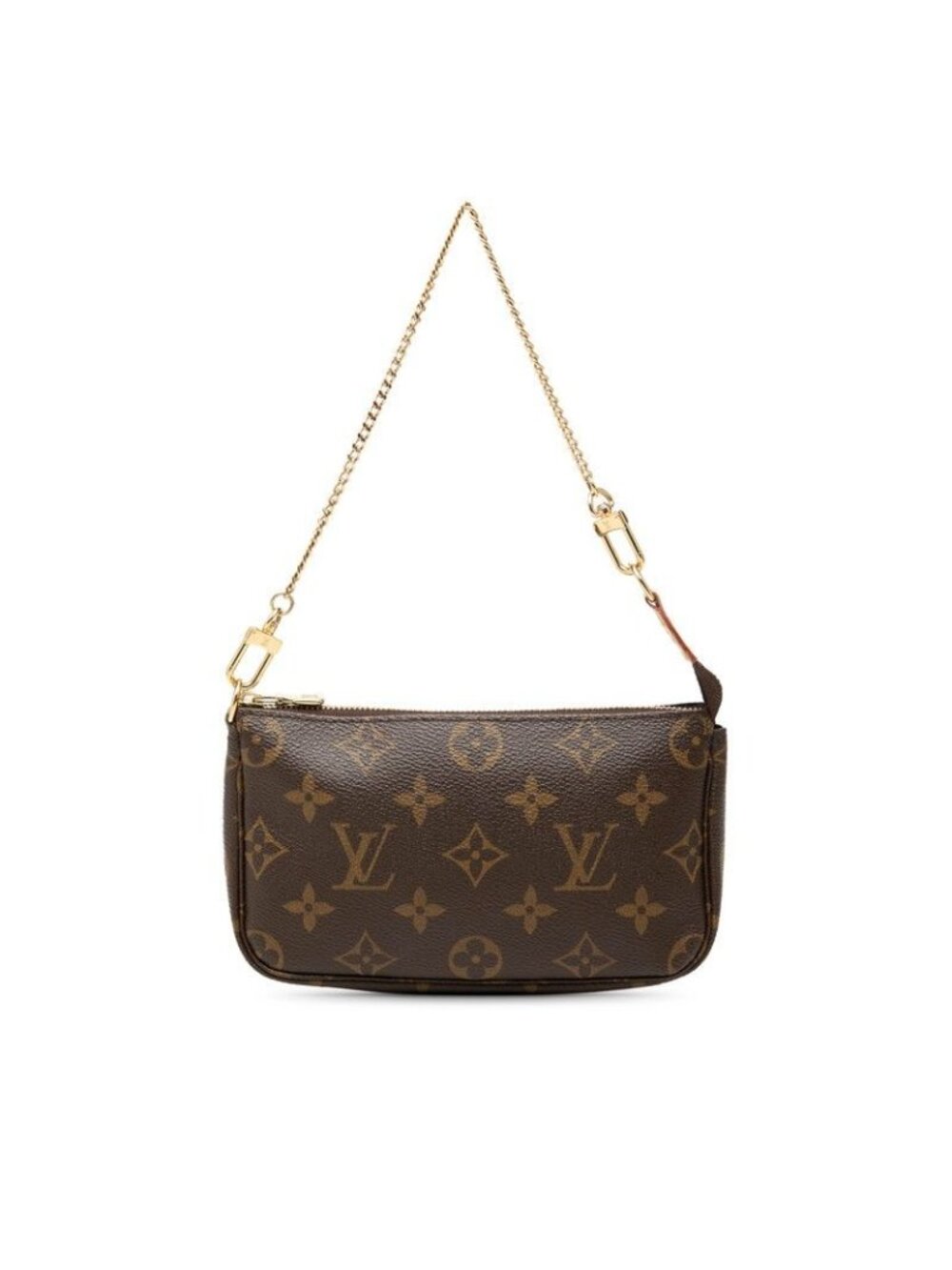 Louis Vuitton Monogram Chain Mini Handbag Pouch Brown Leather